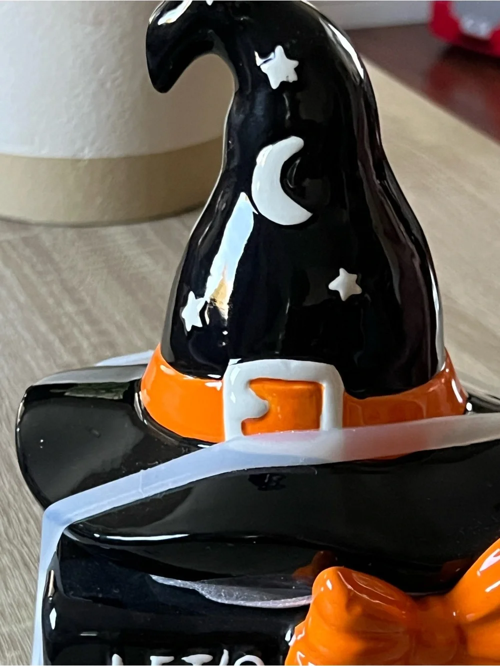 Ceramic Witch Hat Book Stack with Orange Bow canister